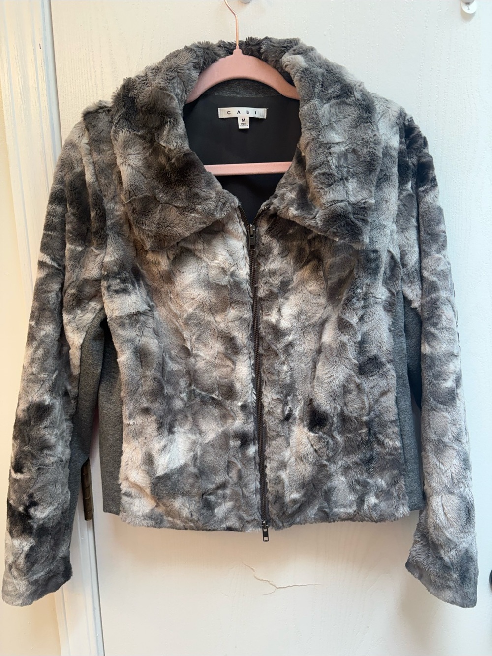 CAbi Gray Faux Fur Zip Jacket